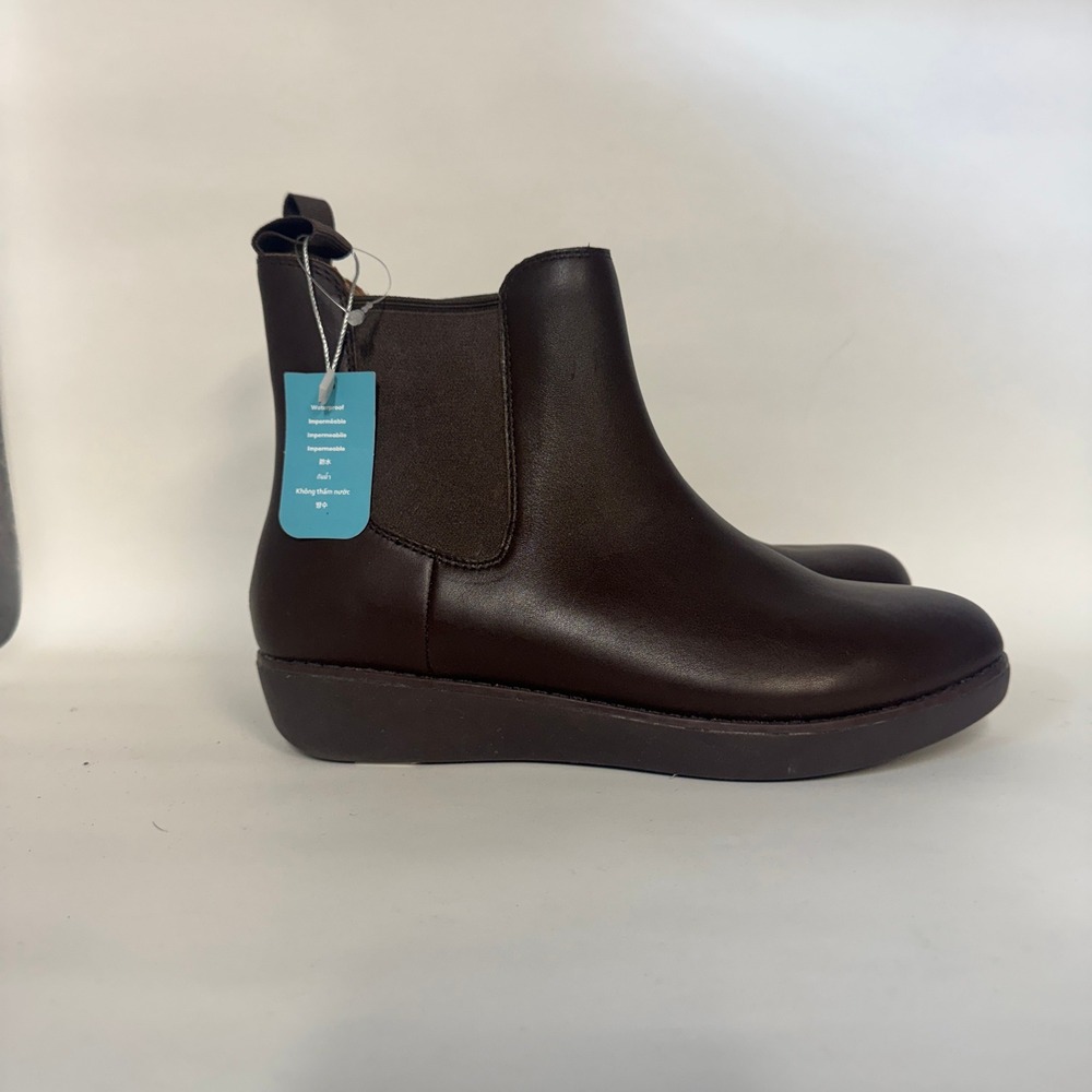 FitFlop Sumi Leather Chelsea Boots Womens 7.5 Chocolate Brown Waterproof NEW